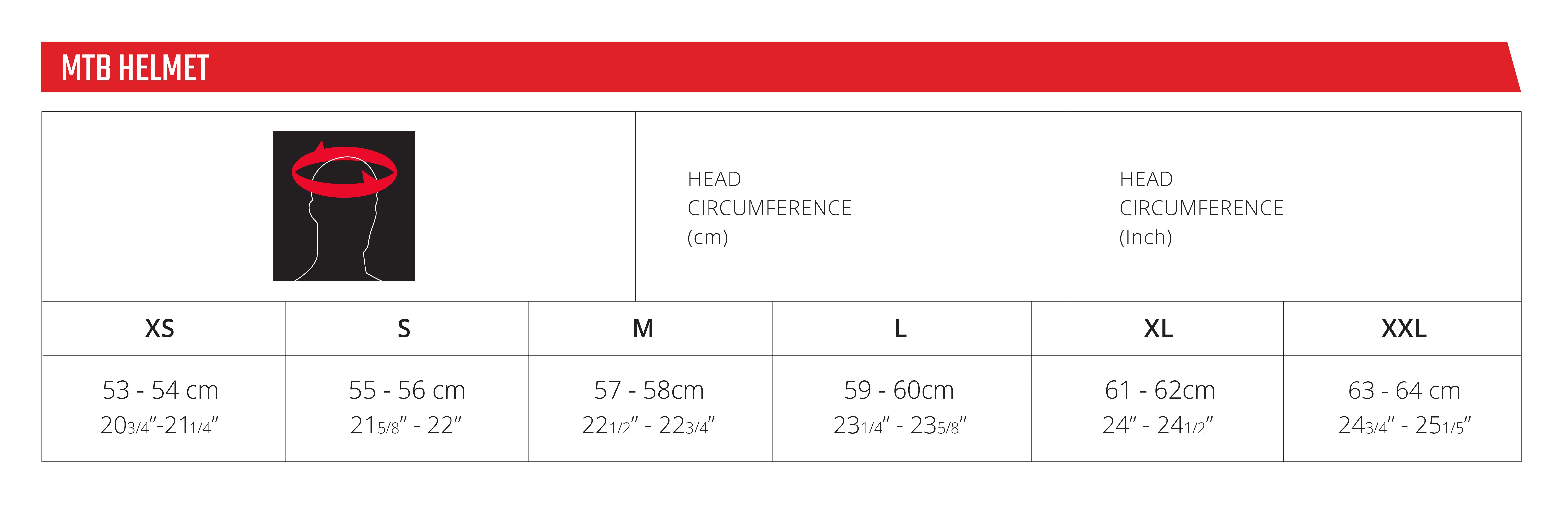 Helmet size chart